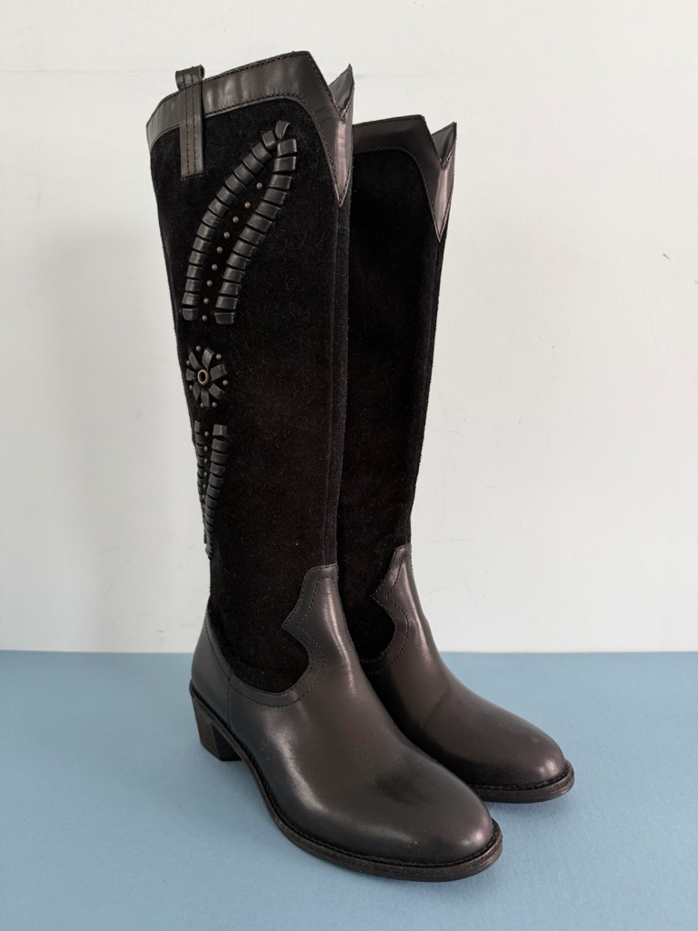 Brioso Sedona Whipstitch Suede Leather Black Riding Western Boots